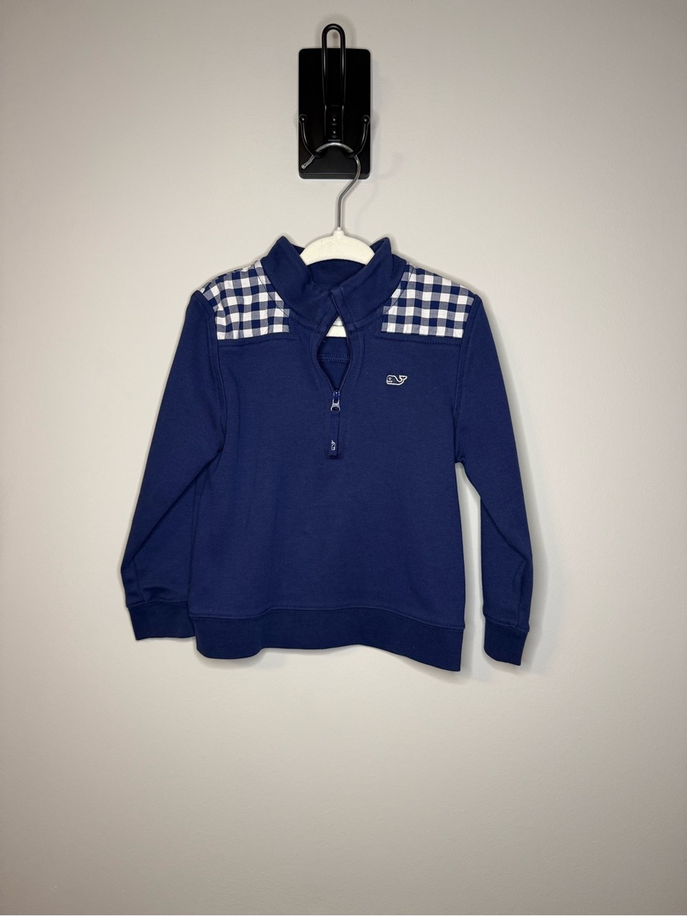 Vineyard Vines Navy Quarter-Zip Pullover with White Gingham Yoke Size 3T